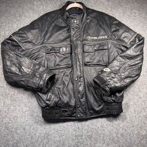 Polaris Leather Riding Jacket Mens Large Black Quilted Lined Vintage Distressed